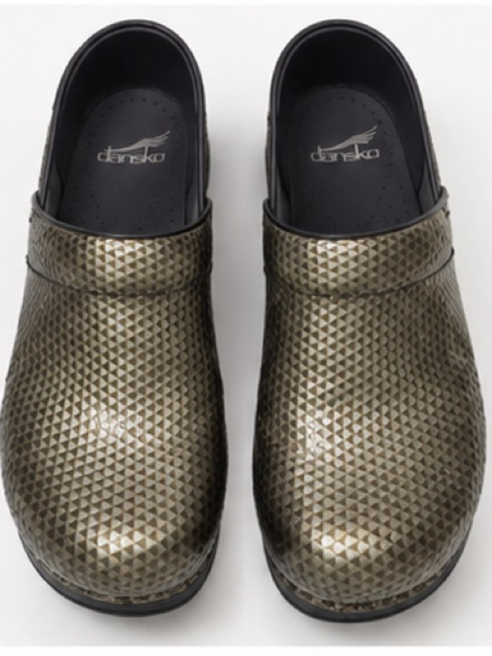 Dansko Patent Geometric Embossed Professional Clogs Shoes Green Nursing Size 10